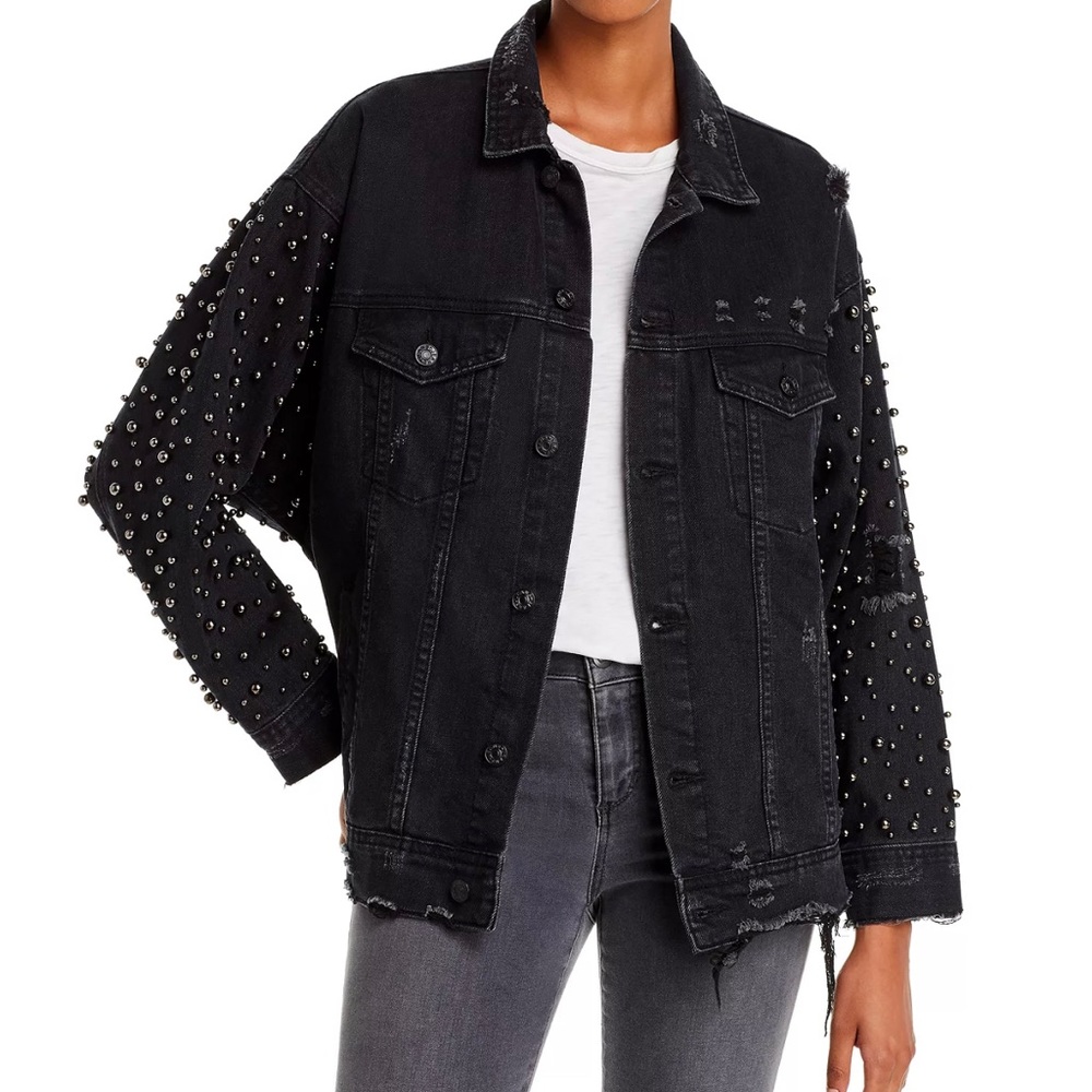Stud and Distressed Black Denim Jacket (Sunset & Spring)